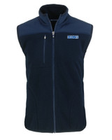 KIRO 7 Cutter & Buck Cascade Epic Comfort Recycled Sherpa Fleece Mens Full Zip Vest Navy Blue Mannequin