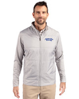 Montana State Bobcats College Vault Cutter & Buck Stealth Hybrid Quilted Mens Full Zip Windbreaker Jacket Polished Medium Gray Front