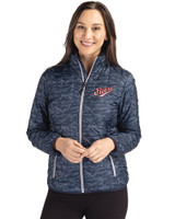 Dayton Flyers College Vault Cutter & Buck Rainier PrimaLoft® Womens Eco Insulated Full Zip Printed Puffer Jacket Dark Navy Front