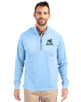 Citadel Bulldogs Vintage Cutter & Buck Adapt Eco Knit Heather Mens Quarter Zip Pullover Atlas Heather Front