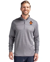 Syracuse Orange College Vault Cutter & Buck Traverse Stretch Eco Stripe Quarter Zip Mens Pullover Elemental Grey Front