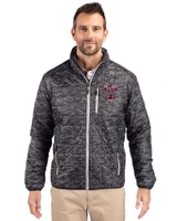Texas A and M Aggies College Vault Cutter & Buck Rainier PrimaLoft® Mens Eco Insulated Full Zip Printed Puffer Jacket Black Front