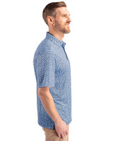 Dayton Flyers College Vault Cutter & Buck Pike Magnolia Print Stretch Mens Polo Atlas/Navy Blue Side