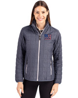 New York Giants Americana Cutter & Buck Rainier PrimaLoft®  Womens Eco Insulated Full Zip Puffer Jacket Anthracite Melange Front