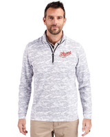 Dayton Flyers College Vault Cutter & Buck Traverse Stretch Eco Camo Print Quarter Zip Mens Pullover Charcoal Front