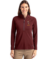 Minnesota Golden Gophers College Vault Cutter & Buck Adapt Eco Knit Stretch Recycled Womens Half Zip Pullover Bordeaux Front
