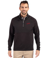 SMU Mustangs College Vault Cutter & Buck Adapt Eco Knit Hybrid Recycled Mens Quarter Zip Black Front