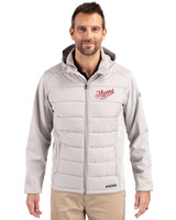 Dayton Flyers College Vault Cutter & Buck Evoke Hybrid Softshell Recycled Full Zip Mens Hooded Jacket CONCRETE Front