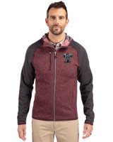 Texas A&M Aggies College Vault Cutter & Buck Mainsail Sweater-Knit Mens Full Zip Hooded Jacket Bordeaux Heather/Charcoal Heather Front