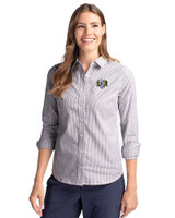 North Carolina Tar Heels College Vault Cutter & Buck Stretch Oxford Stripe Womens Long Sleeve Dress Shirt Charcoal Front