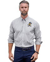 ETSU Buccaneers College Vault Cutter & Buck Stretch Oxford Stripe Mens Big and Tall Long Sleeve Dress Shirt Charcoal Front