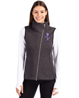 Kansas State Wildcats Wabash Vintage Cutter & Buck Mainsail Sweater Knit Womens Asymmetrical Vest Charcoal Heather Front