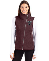 Texas A and M Aggies College Vault Cutter & Buck Mainsail Sweater Knit Womens Asymmetrical Vest Bordeaux Heather Front