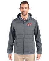 Dayton Flyers College Vault Cutter & Buck Evoke Hybrid Eco Softshell Recycled Full Zip Mens Big & Tall Hooded Jacket Elemental Grey Front