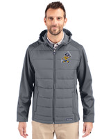 ETSU Buccaneers College Vault Cutter & Buck Evoke Hybrid Eco Softshell Recycled Full Zip Mens Big & Tall Hooded Jacket Elemental Grey Front