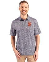 San Francisco Giants Cutter & Buck Pike Magnolia Print Stretch Mens Polo Black/Polished Front