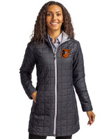 Baltimore Orioles Cutter & Buck Rainier PrimaLoft®  Womens Eco Insulated Hooded Long Coat Black Front