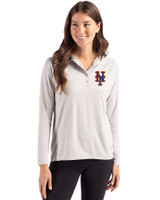 New York Mets Cutter & Buck Coastline Epic Comfort Recycled Womens Hooded Shirt CONCRETE Front