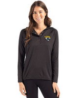 Jacksonville Jaguars Cutter & Buck Coastline Epic Comfort Recycled Womens Hooded Shirt Black Front