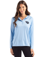 Tennessee Titans Cutter & Buck Coastline Epic Comfort Recycled Womens Hooded Shirt Atlas Light Blue Front