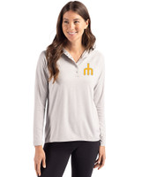 Seattle Mariners Cooperstown Cutter & Buck Coastline Epic Comfort Recycled Womens Hooded Shirt CONCRETE Front