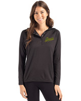 George Mason Patriots College Vault Cutter & Buck Coastline Epic Comfort Recycled Womens Hooded Shirt Black Front