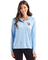 Ole Miss Rebels College Vault Cutter & Buck Coastline Epic Comfort Recycled Womens Hooded Shirt Atlas Light Blue Front