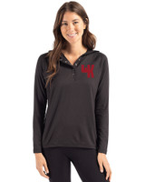 Western Kentucky Hilltoppers College Vault Cutter & Buck Coastline Epic Comfort Recycled Womens Hooded Shirt Black Front
