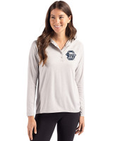 Penn State Nittany Lions College Vault Cutter & Buck Coastline Epic Comfort Recycled Womens Hooded Shirt CONCRETE Front