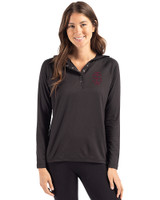 Southern Illinois Salukis College Vault Cutter & Buck Coastline Recycled Double Peached Womens Hooded Pullover Black Front