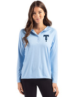 Tulsa Drillers Cutter & Buck Coastline Epic Comfort Recycled Womens Hooded Shirt Atlas Light Blue Front