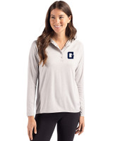 Georgetown Hoyas College Vault Cutter & Buck Coastline Epic Comfort Recycled Womens Hooded Shirt CONCRETE Front