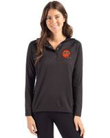 Cincinnati Bengals Historic Cutter & Buck Coastline Epic Comfort Recycled Womens Hooded Shirt Black Front