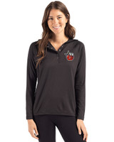 Fort Wayne TinCaps Cutter & Buck Coastline Epic Comfort Recycled Womens Hooded Shirt Black Front