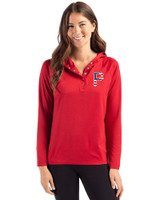 Pittsburgh Pirates Stars & Stripes Cutter & Buck Coastline Epic Comfort Recycled Womens Hooded Shirt Cardinal Red Front