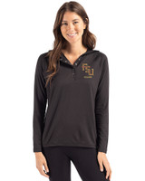 Florida State Seminoles Alumni Cutter & Buck Coastline Epic Comfort Recycled Womens Hooded Shirt Black Front