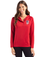 San Francisco Giants Stars & Stripes Cutter & Buck Coastline Epic Comfort Recycled Womens Hooded Shirt Cardinal Red Front