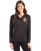 San Francisco Giants City Connect Cutter & Buck Coastline Epic Comfort Recycled Womens Hooded Shirt Black Front