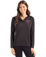 Texas A&M Aggies College Vault Cutter & Buck Coastline Recycled Double Peached Womens Hooded Pullover Black Front
