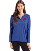 Buffalo Bills Historic Cutter & Buck Coastline Epic Comfort Recycled Womens Hooded Shirt Tour Blue Front