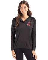 Washington State Cougars Cutter & Buck Coastline Epic Comfort Recycled Womens Hooded Shirt Black Front