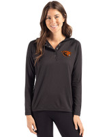 Oregon State Beavers Cutter & Buck Coastline Recycled Double Peached Womens Hooded Pullover Black Front