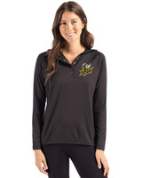 Baldwin Wallace Yellow Jackets Cutter & Buck Coastline Epic Comfort Recycled Womens Hooded Shirt Black Front