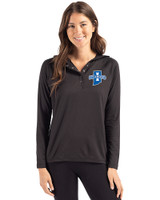 Indiana State Sycamores Cutter & Buck Coastline Epic Comfort Recycled Womens Hooded Shirt Black Front