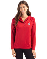 Oklahoma Sooners - Cutter & Buck Coastline Epic Comfort Recycled Womens Hooded Shirt Cardinal Red Front
