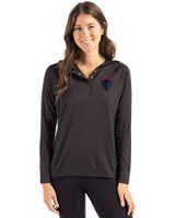 DePaul Blue Demons Cutter & Buck Coastline Epic Comfort Recycled Womens Hooded Shirt Black Front