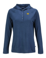 Michigan Wolverines Cutter & Buck Coastline Epic Comfort Eco Recycled Womens Hooded Shirt NVBU_MANN_HG 1