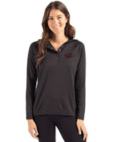 Arkansas Razorbacks Cutter & Buck Coastline Epic Comfort Recycled Womens Hooded Shirt Black Front
