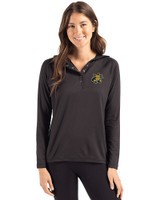 Wichita State Shockers Cutter & Buck Coastline Epic Comfort Recycled Womens Hooded Shirt Black Front