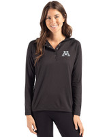 Minnesota Golden Gophers Cutter & Buck Coastline Epic Comfort Recycled Womens Hooded Shirt Black Front